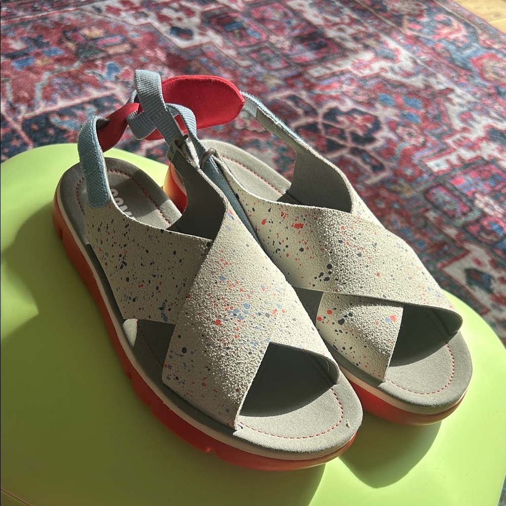 Womens camper sandal. Paint splatter look